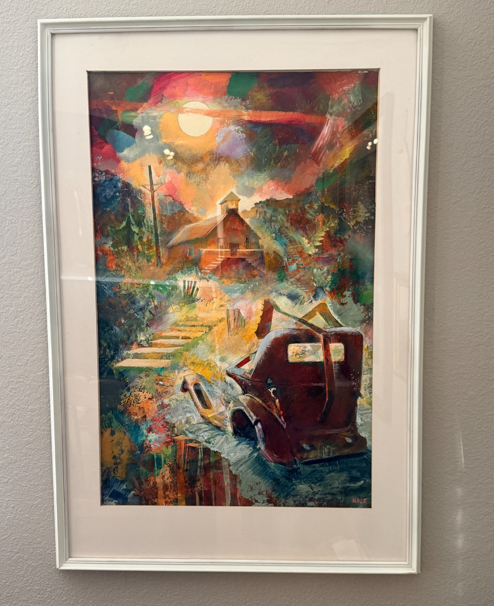 Elaine Hale "Madrid Millenium" Original Acrylic Painting 39x26 Framed Signed